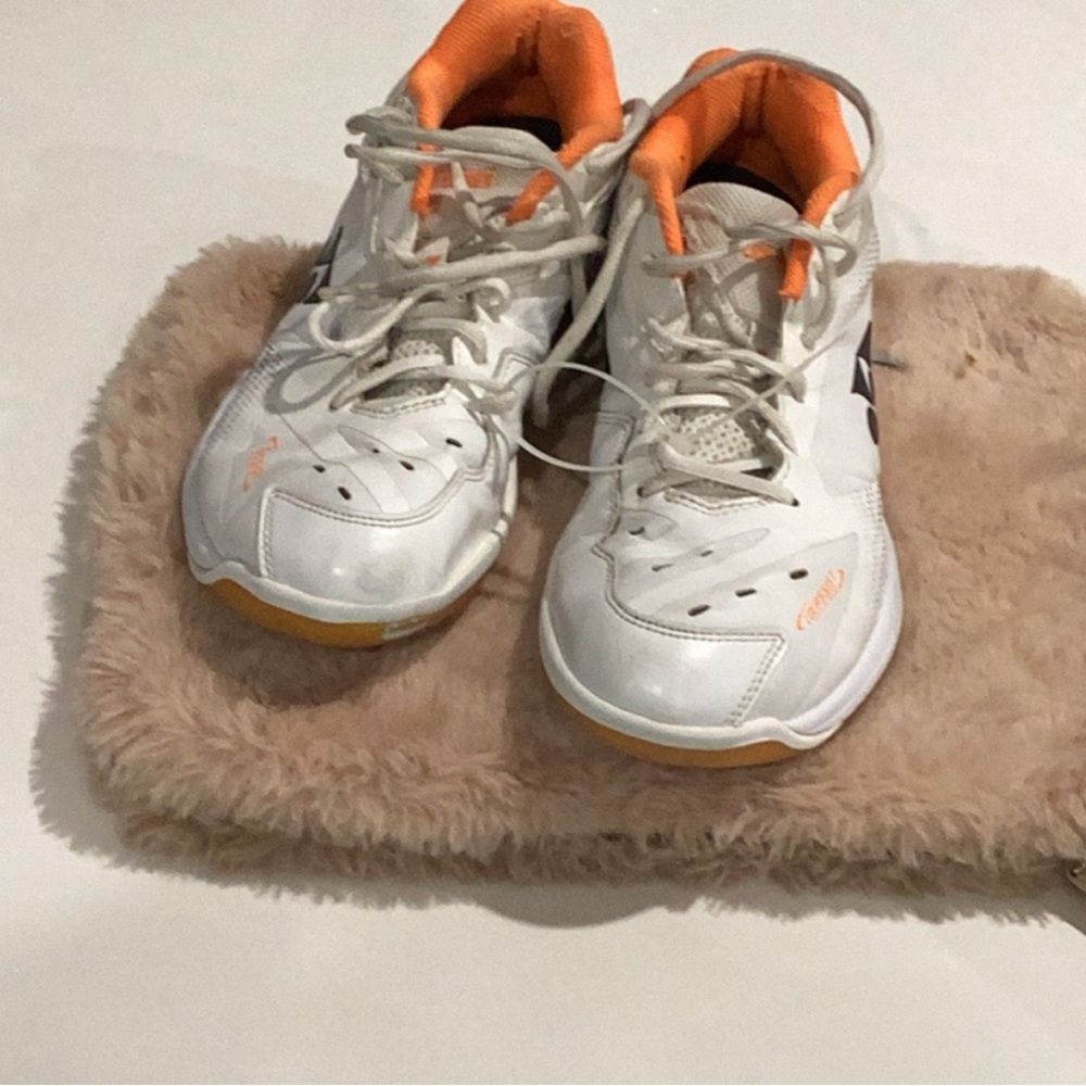 White and Orange Athletic Shoes